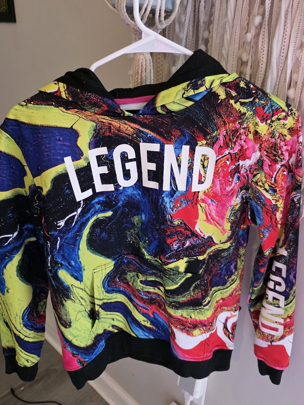 Legend Kids' Neon Marble Print Hoodie Sweatshirt - Size Medium (10/12)